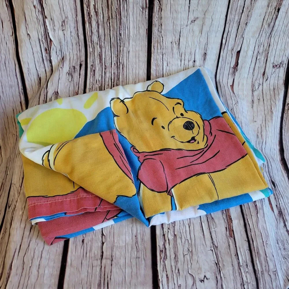 Vintage 1990s Disney Winnie the Pooh and Piglet Twin Flat Sheet Comforter 88x64